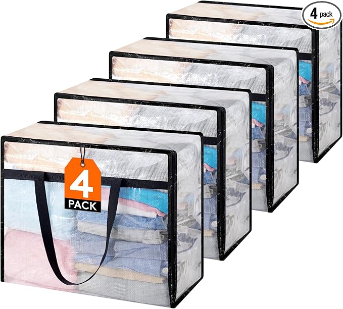 Lifewit 4 Pack Clear Blanket Storage Bags, Foldable Plastic Clothes Organizer by Lifewit