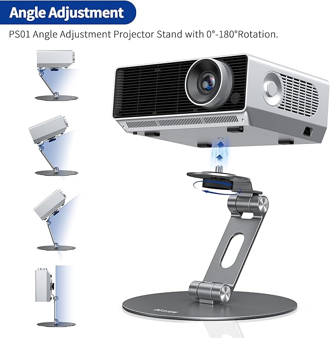 BESIGN PS01 Projector Foldable Mount Stand, Angle Adjustable Projector Stand with 1/4 inch Mounting Screw