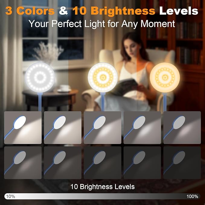 Cordless Clip on Reading Light, Rechargeable LED Book Lamp - Image 2