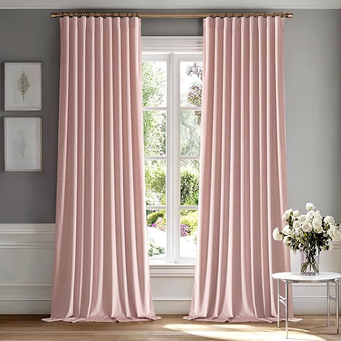 MIULEE Light Pink Velvet Pinch Pleat Blackout Curtains W52 X L84 Inches | 2 by MIULEE