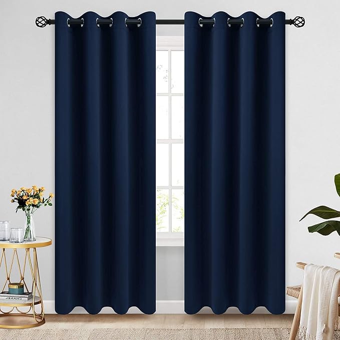 COSVIYA Grommet Blackout Room Darkening Navy Blue Curtains 84 inch Length | by COSVIYA