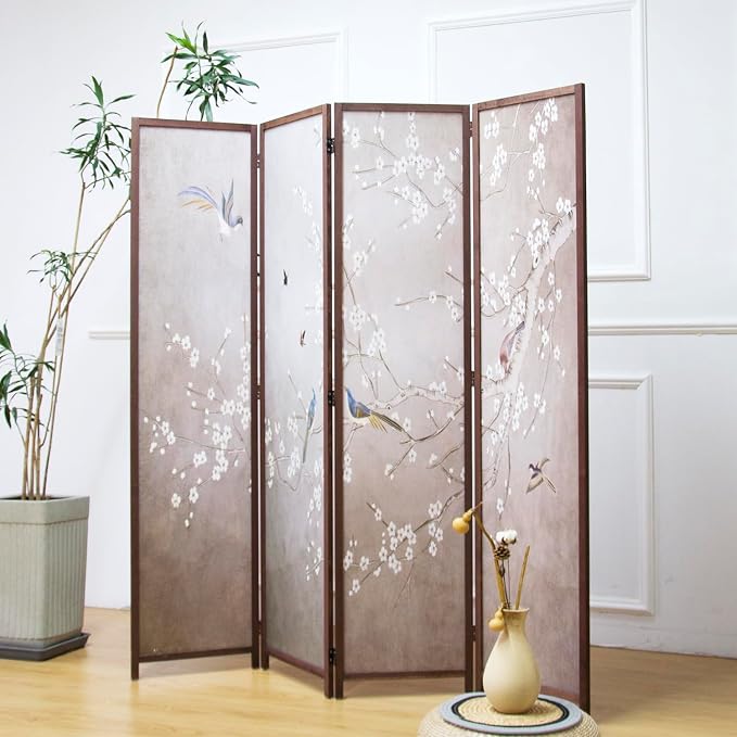 4 Panel Room Divider, 5.6 ft Tall Blackout Folding Privacy Screen by PawlaBay