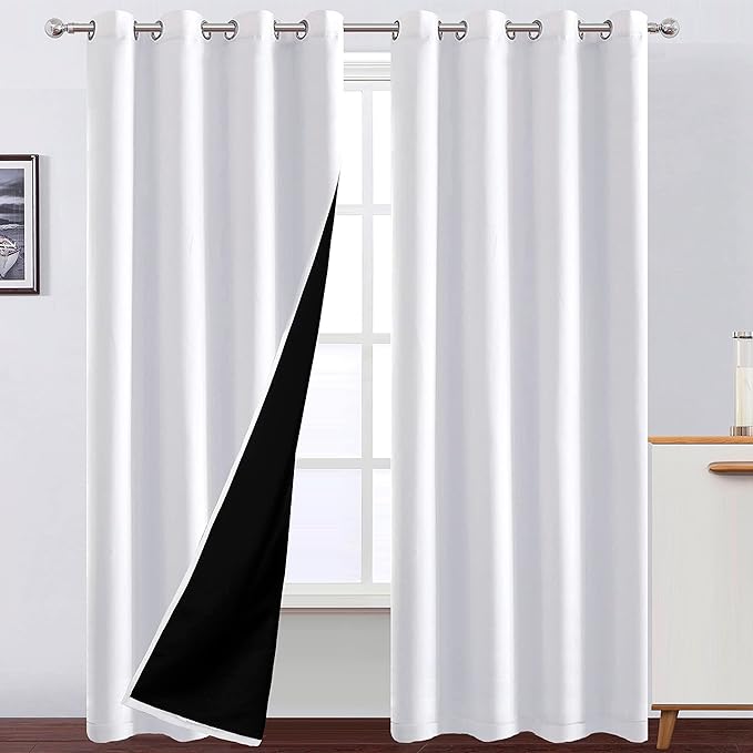 100% Blackout Curtains 52 x 95 Inch/White Curtains 2 Panels by Lemomo