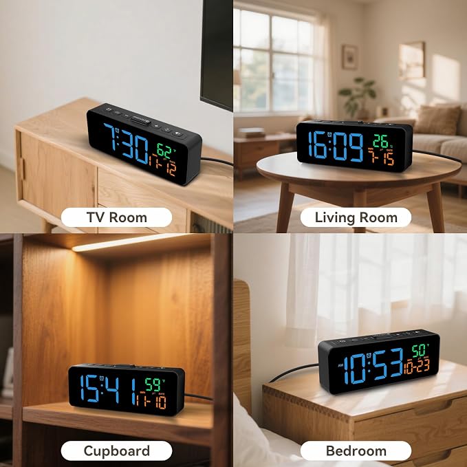 3-in-1 Digital Clocks for Living Room, Small & Compact Alarm Clock | Temperature - Image 6