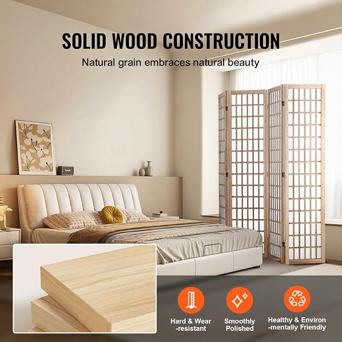 VEVOR Room Divider, 4 Panel Japanese Room Divider, Folding Privacy Screen Indoor - Image 5