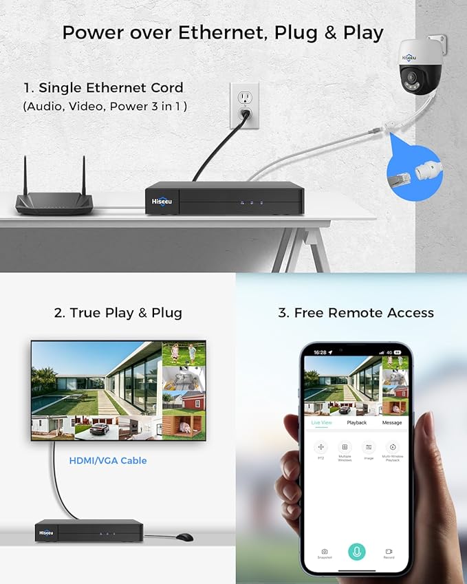 Hiseeu 6MP PoE Secuirty Camera System,with 2PCS 5MP PoE Wired Security Cameras Outdoor&Indoor,2-Way Audio,Color Night Vision,Remote Access,500GB HDD for Home Surveillance