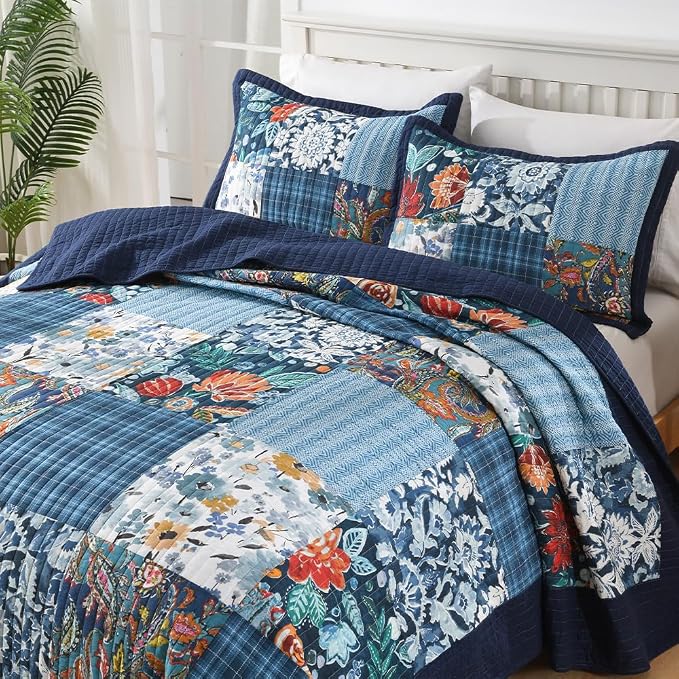 Autumn Dream Cotton Bedspread Blue Bedding Quilt Sets, King Size | 100% Cotton - Image 4