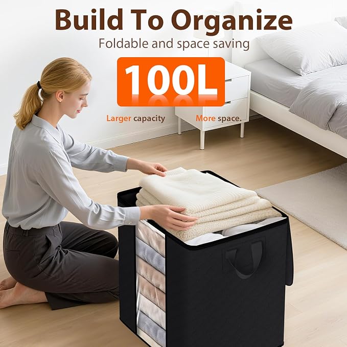 SpaceWhisper 4 Pack 100L Clothes Storage, Foldable Storage Bags, - Image 5