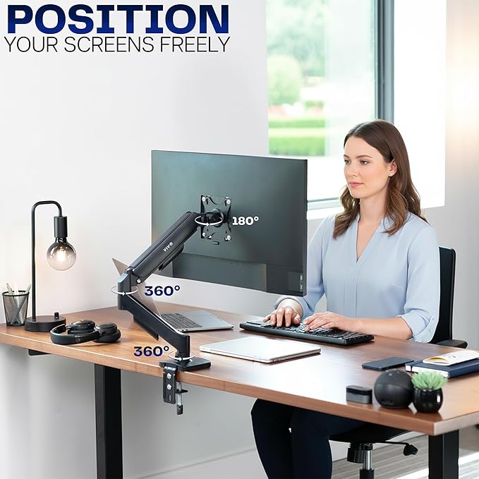 VIVO Single 17 to 32 inch Monitor Height Adjustable Counterbalance Mechanical Arm Desk Stand, Classic, Universal VESA Mount, STAND-V001O