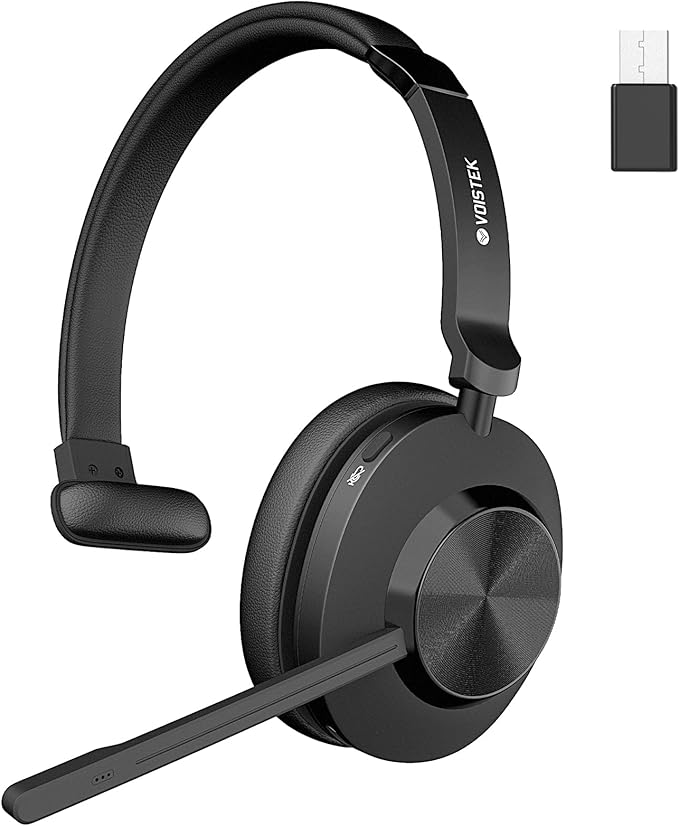 Wireless Headset with Mic for Work, Bluetooth Wireless Headphones with Microphone Noise Cancelling, Mute & USB Dongle for PC Computer Laptop Cell Phones Remote Work Home Office Call Center Zoom Skype
