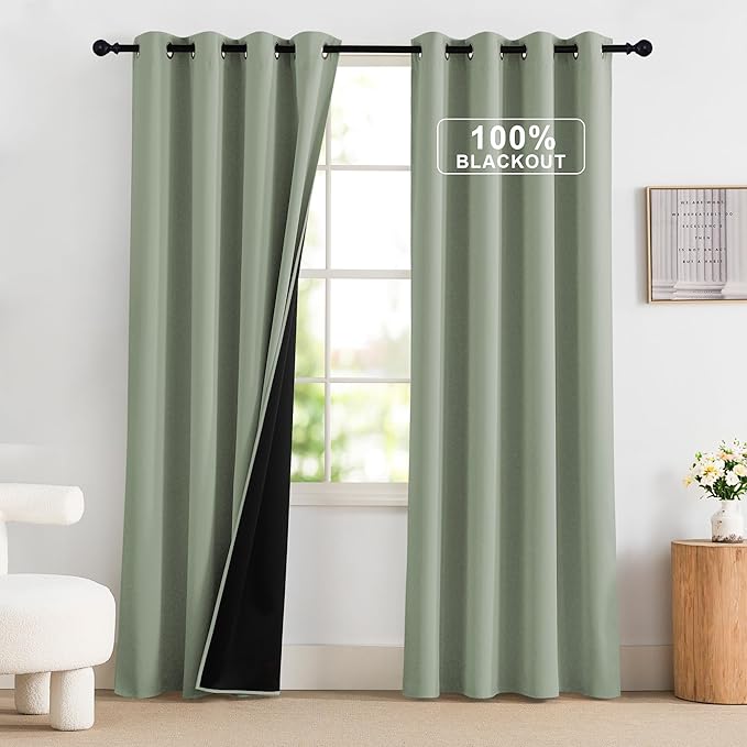 NICETOWN 100% Blackout Sage Green Curtains 52 x 84 inches Long by NICETOWN