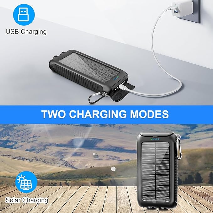 Kepswin Solar-Charger-Power-Bank-49800mAh Portable Solar Phone Charger with LED Flashlight/15W Fast Charge USB C Waterproof External Backup Battery Pack for All Cell Phones & Electronic Devices