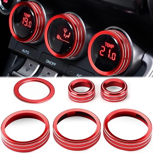 Auovo AC Knob Rings Trims Compatible with Subaru BRZ 2022-2026 for Toyota GR86 2022-2025 2026 Interior Accessories Air Conditioning Radio Switch Cover Audio Volume Button Ring (Knob Trims-6PCS, Red)