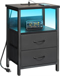 Fixwal Night Stand with Charging Station, 2 Drawers | fabric drawer, built-in by Fixwal