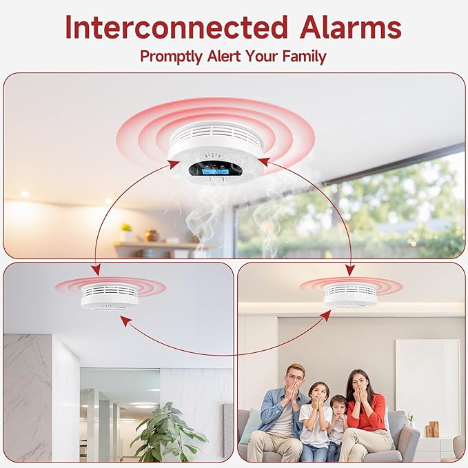 1-Pack Interconnected Smoke and Carbon Monoxide Detector, Test Button & Replaceable Battery, Smoke and CO Alarm for Home, Hallways, Bedroom, Reliable Alert