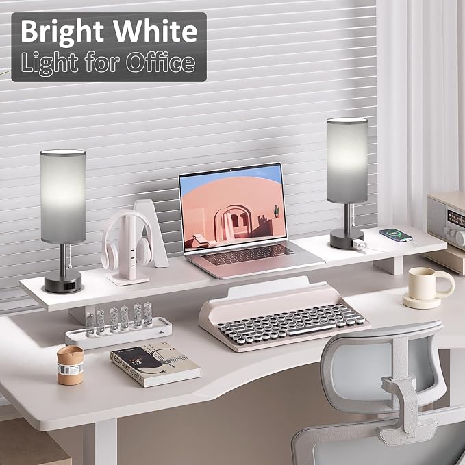 Dark Grey Bedside Table Lamps Set of 2 - Image 6