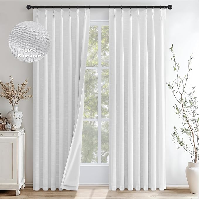 Cream White Pinch Pleated Curtains 96 Inch Long, 100% Blackout Thermal - Image 9