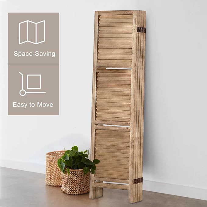 Room Divider with Shelves, 6 Panel Brown Privacy Screen | Partition Room - Image 5