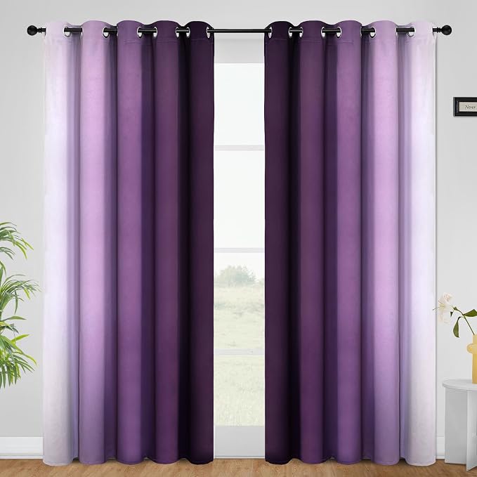 COSVIYA Grommet Room Darkening Ombre Purple Curtains W62xL84 inch | Purple and - Image 2