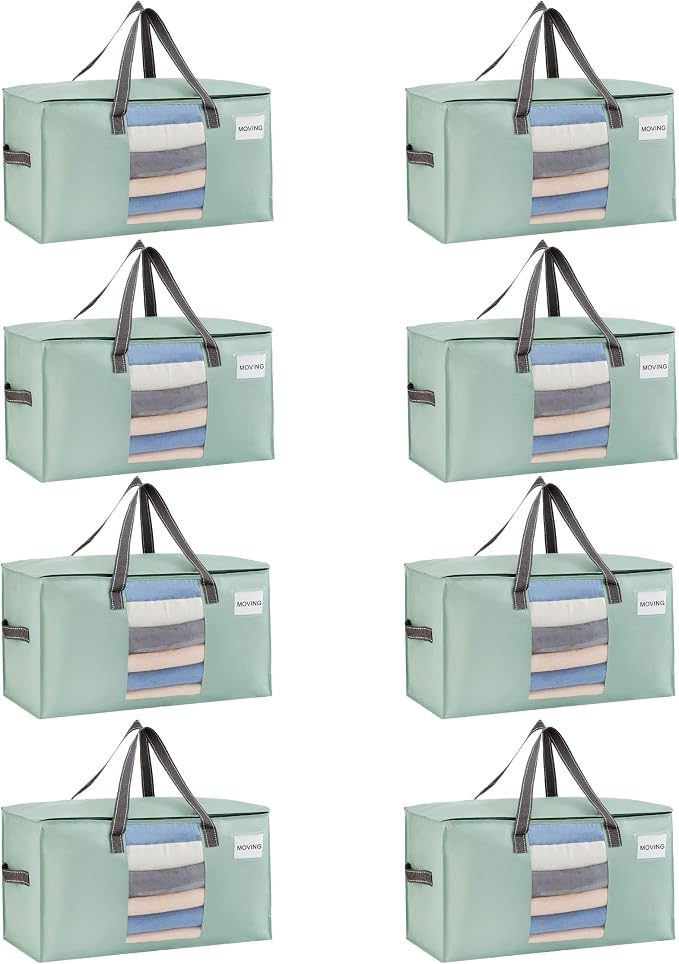 VENO Moving Bags, Wide Open Top, Light Green, 8 Pack | Moving boxes Alternative by Veno