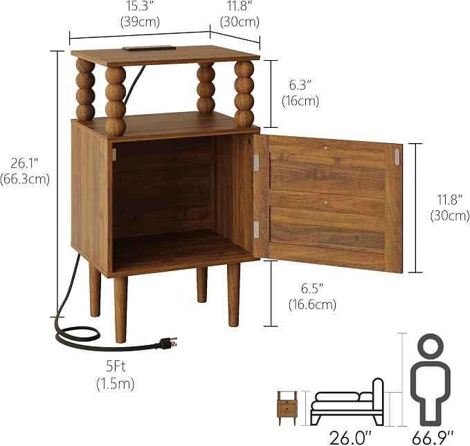Veegle Nightstand with Charging Station, Modern Bedside Table with Storage - Image 2