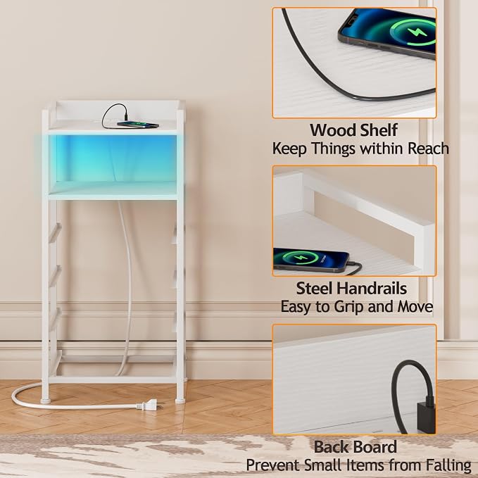 White Nightstand with Charging Station, Small Dresser - Image 9