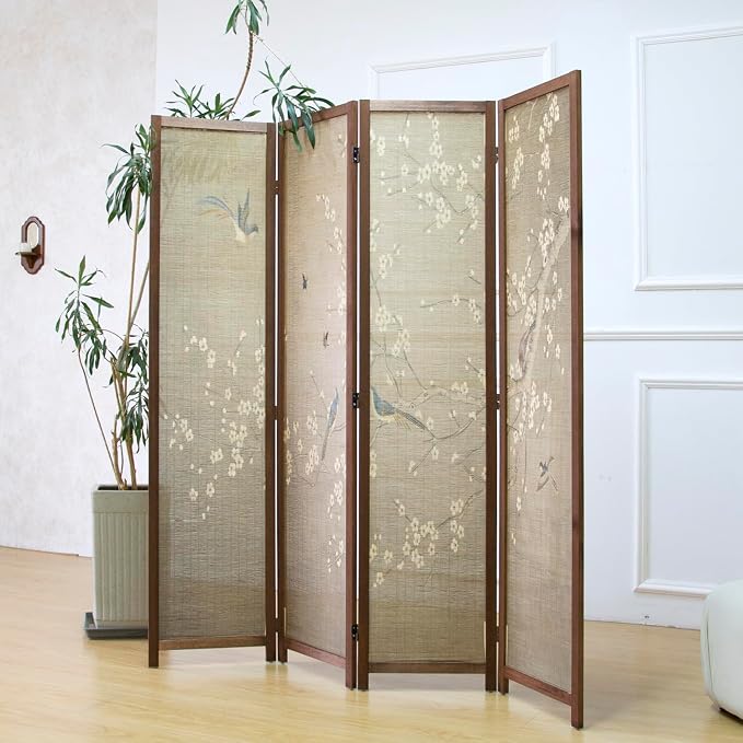 4 Panel Bamboo Room Divider Screen, Double-Sided Privacy Screen | Double-Sided - Image 2