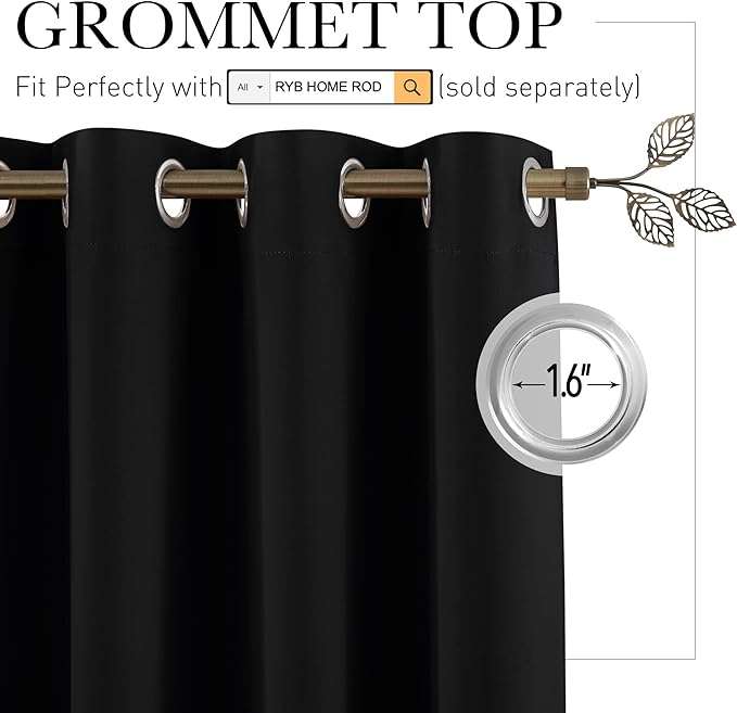 RYB HOME Extra Wide Curtains for Bedroom Closet Office Living Room Divider | - Image 2