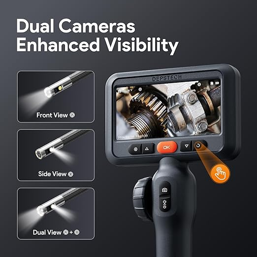 DEPSTECH 10FT Articulating Endoscope Camera with Light: Dual Lens Industrial Borescope with 4.5" Screen and Flexible Cable, Video Inspection Snake Scope Camera Tool for Wall, Auto, Pipe, Mechanics