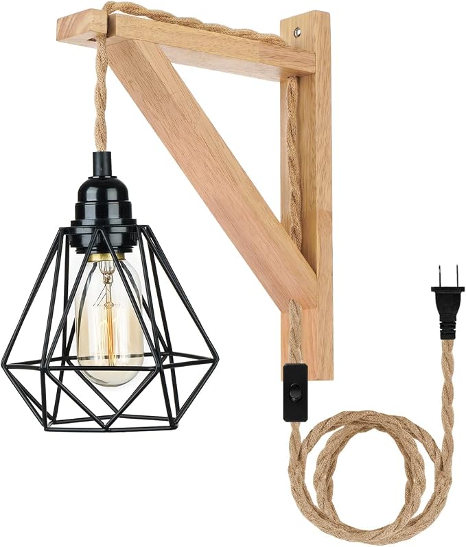 Frideko Plug in Wall Sconce Boho Farmhouse Hanging Wall Lamp by FRIDEKOHOME