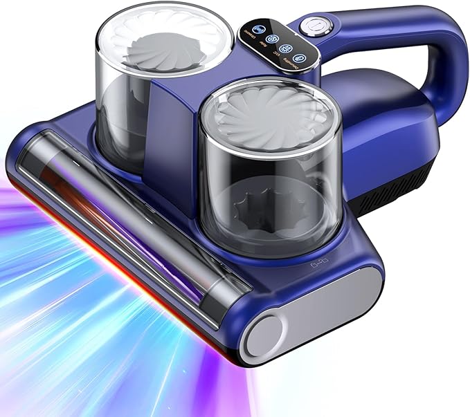 JPHYLL Mattress Vacuum Bed Vacuum Cleaner 16Kpa Suction 253.7nm UV-C Light, 140°F Heated Air, 30000 RPM Brushroll, Ultrasonic, HEPA Filter, Handheld Vacuums for Carpet/Sofa, 500W Corded, (Light Blue)