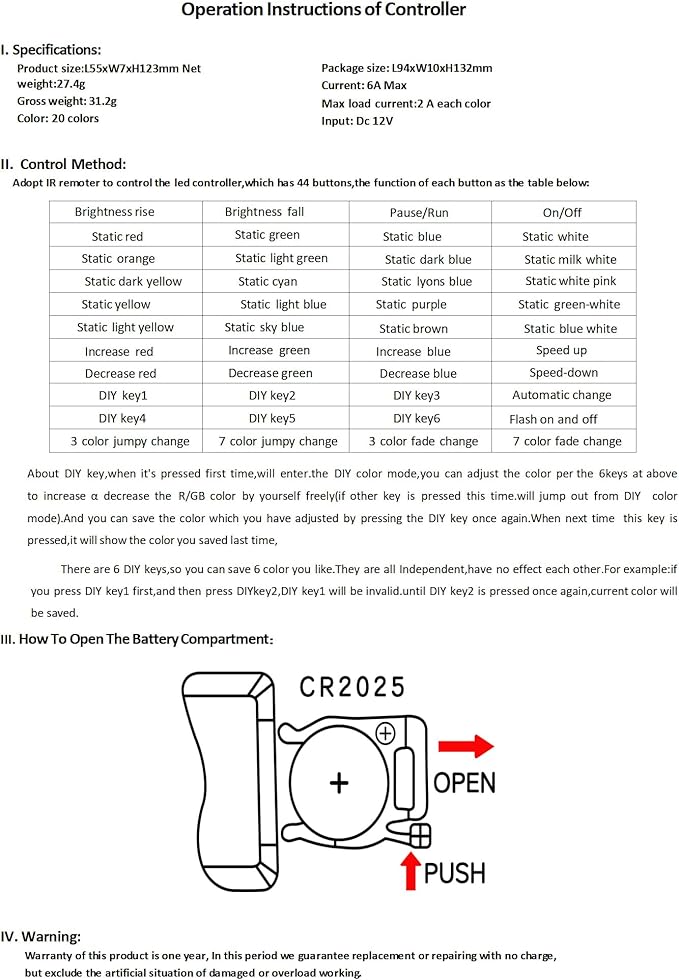44 Key RGB LED Strip Light Remote Controller, IR Remote Controller Replacement for SMD 5050 3528 2835 RGB LED Light Strip Lights (1 Pack)