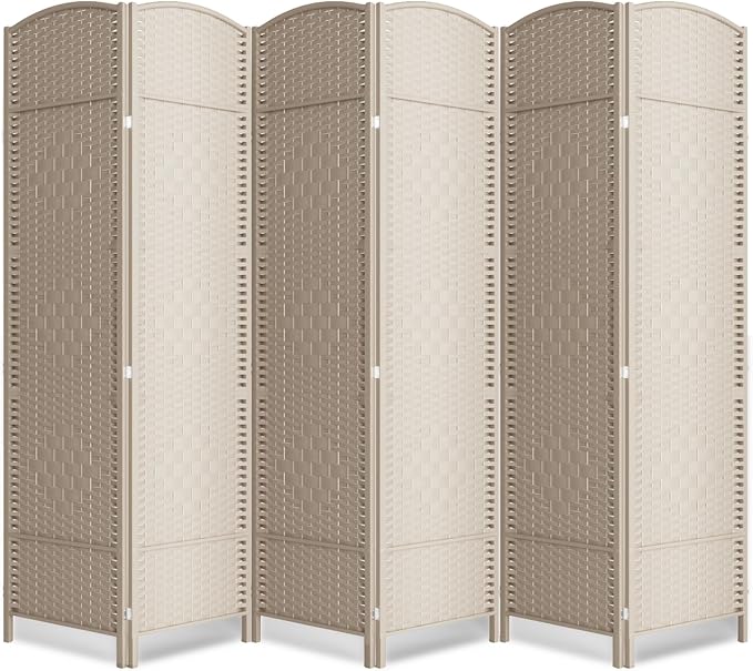 6 Panel Folding Room Divider, Woven Privacy Screen, handcrafted diamond pattern by cocosica