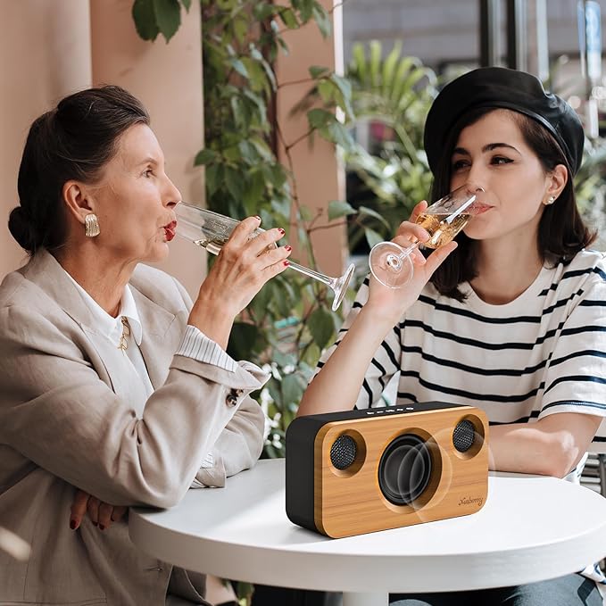 Xinborry Bluetooth Speaker with Deep Bass, 40W(Peak) Wireless Portable Speaker with AUX, TF Card, Stereo Sound Wood Home Audio Sync up to 100 Bluetooth 5.3 Speakers for Home Party, Outdoor Camping