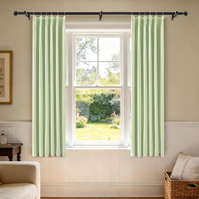Etherealveil Pastel Green Pinch Pleated Blackout Curtains 2 Panels 40"x72" | - Image 2