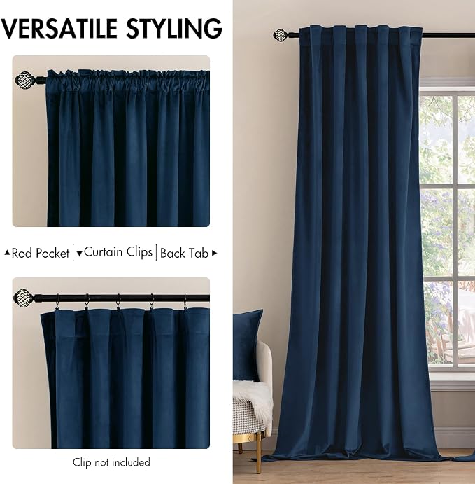 MIULEE Navy Blue Velvet Curtains 52x108 inches Luxury Blackout Curtains | - Image 2