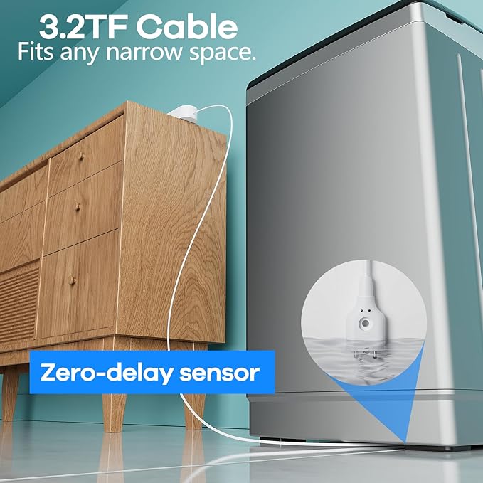 WiFi Water Leak Detector 4 Pack - Smart Water Leak Sensors with Tuya App Alerts, 130dB Loud Siren, 39" Extended Probe, Battery Powered, No Hub Required for Kitchen Bathroom Basement Laundry Room
