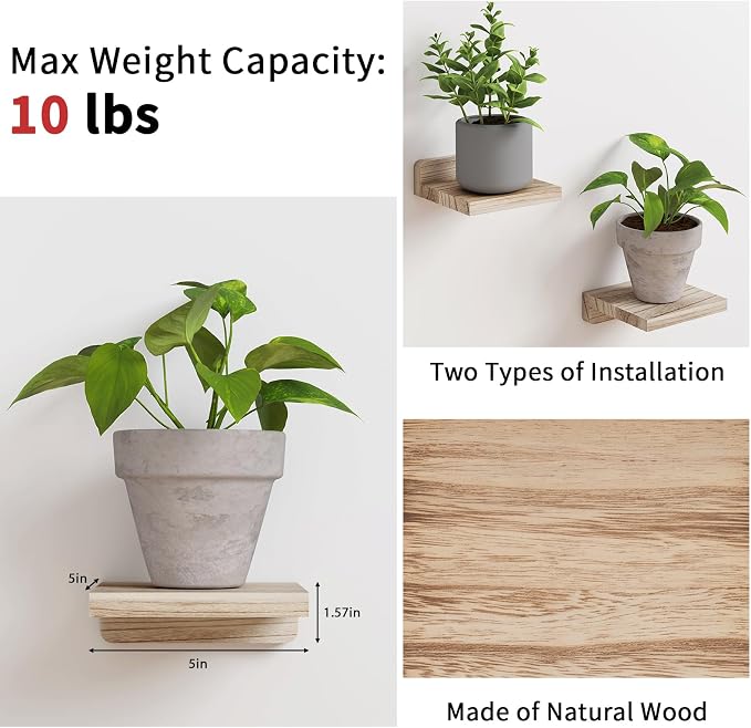 Fixwal Small Floating Shelves for Wall | Rustic wood shelf for displaying mini - Image 4