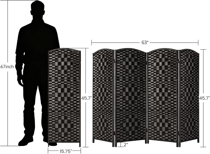 HALLYBEE Short Room Divider, Small Folding Privacy Screens, 4 Panel Black | - Image 2