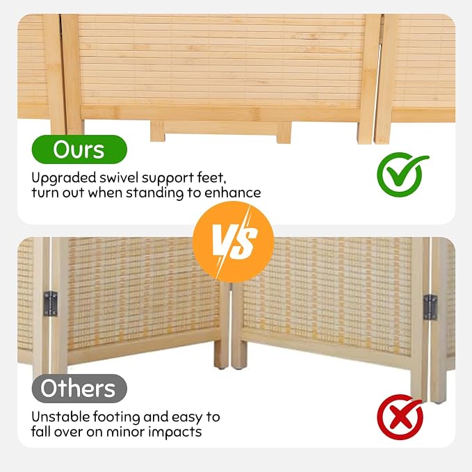 Bamboo Mesh Woven Room Divider 5.6FT, 4 Panel Folding Privacy Screen, Folding - Image 2