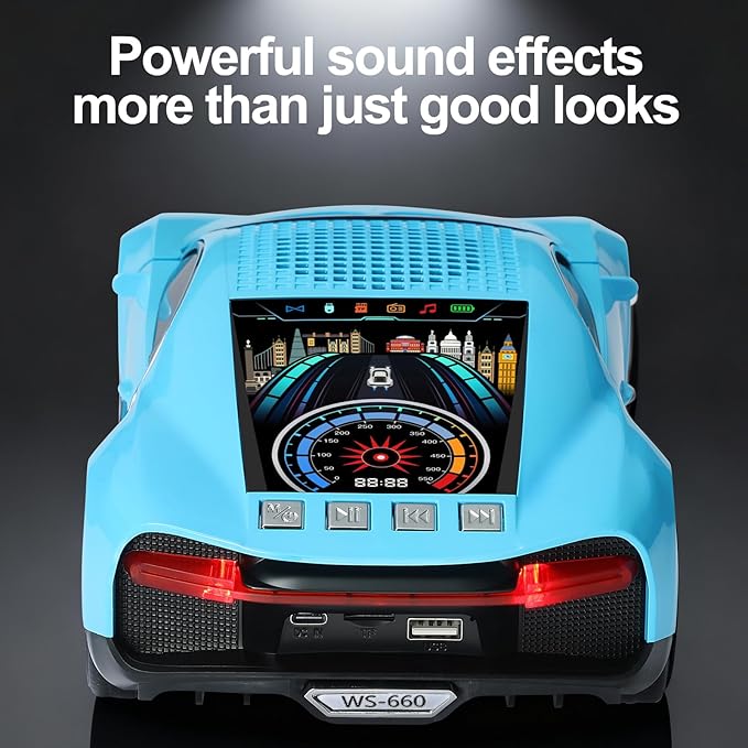 WSTER Luxury Sports Car Model Bluetooth Speaker with HD Sound, TWS Stereo Pairing, Display Screen, Built-in Microphone, Unique Bluetooth Car Speaker for Home, Party, Outdoor & Beach (Blue)