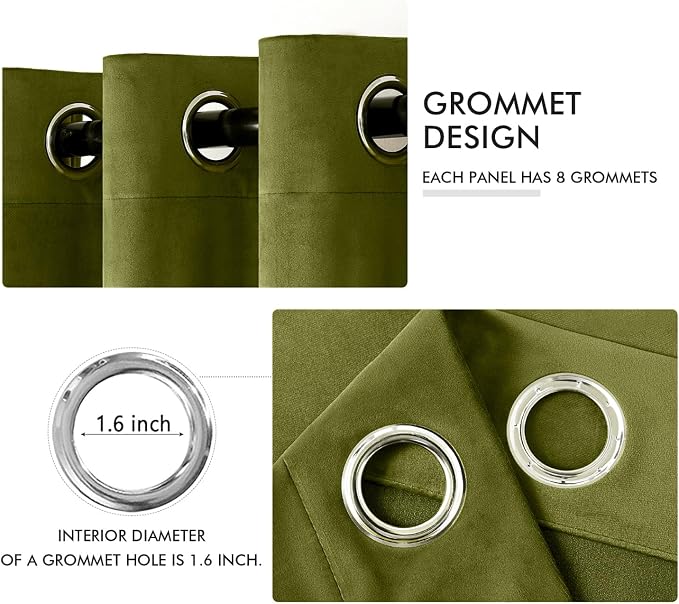 MIULEE Velvet Curtains Moss Green 52 x 90 Inch Length Set of 2 | Grommet Drapes - Image 2
