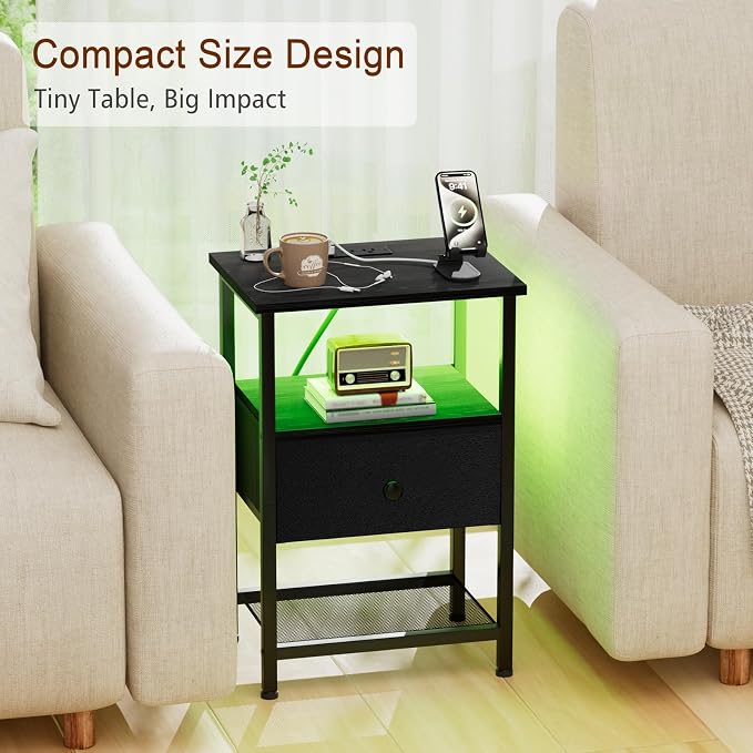 Night Stand, LED Black Nightstand - Image 6