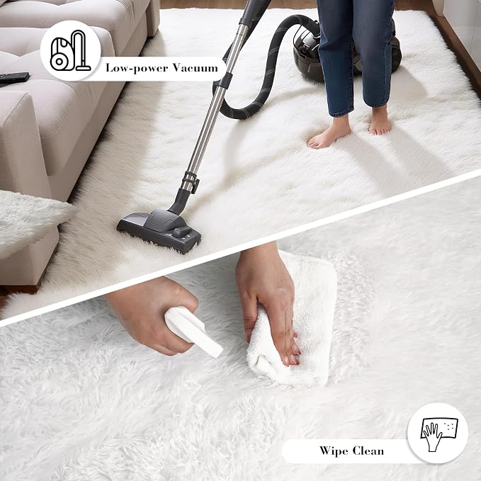 White 8x10 Area Rugs for Living Room, Fluffy Shag Rug Large Bedroom Carpet | - Image 7