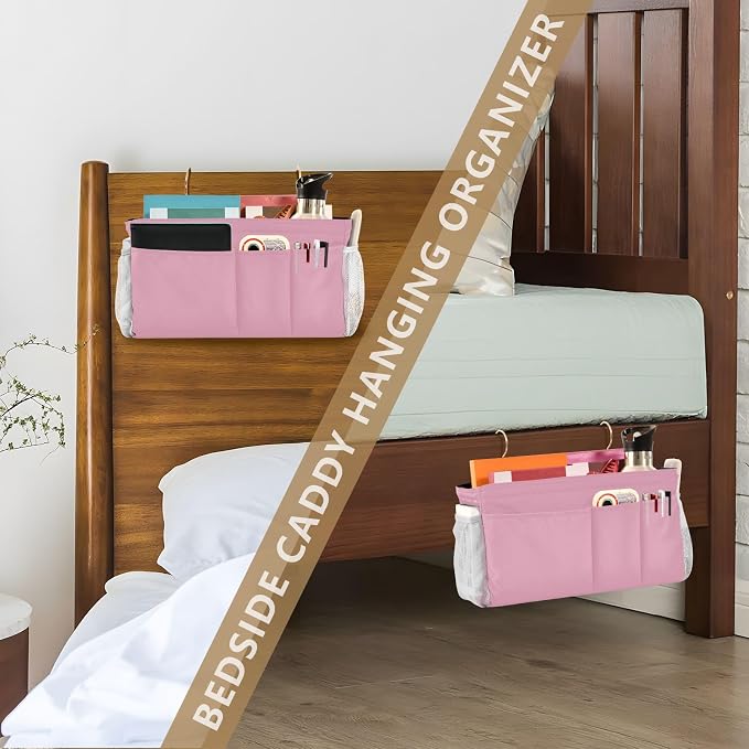 DOMIKING Pink Bedside Caddy for Dorm Bed Recliner Armrest Organizer - Image 7