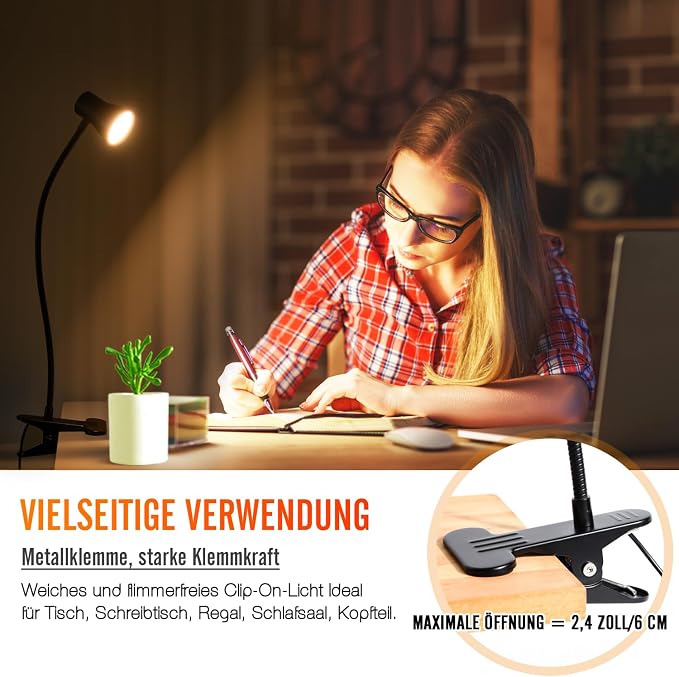Clip Desk Lamp, USB Reading Light, Flexible Neck Led Clamp Light - Image 4