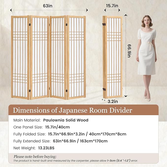 Shoji Room Divider, Lightweight Folding Privacy Screen, Natural | Room Divider - Image 7