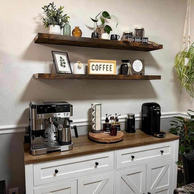 BAYKA Rustic Brown Floating Shelves 47.2in, Wall Mount Wood Shelf | Easy Install - Image 2
