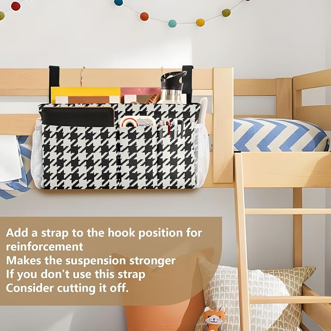Classic Houndstooth Print Bedside Caddy Storage Bag Bedside Organizer - Image 6