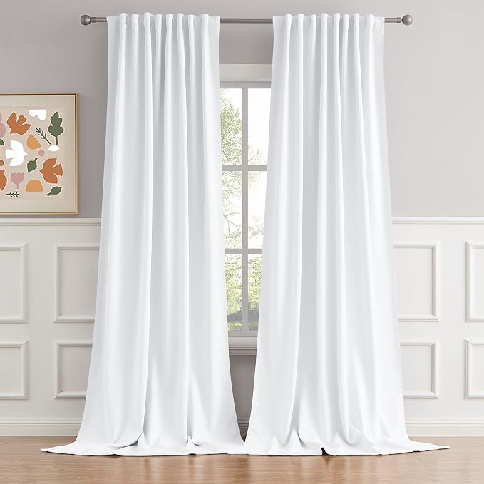 Pure White Curtains 120 Inch Length W52 x L120 by DUALIFE